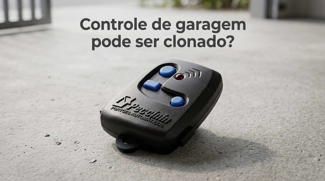 Controle remoto de garagem sobre o piso, com a pergunta se o dispositivo pode ser clonado